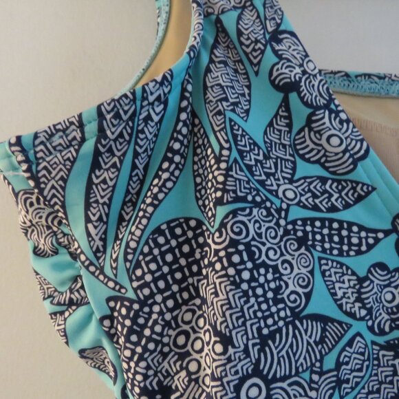 LAND'S END Geometric Floral Print One Piece Swimsuit Stretch Vacation Size 12DDD - Picture 10 of 12